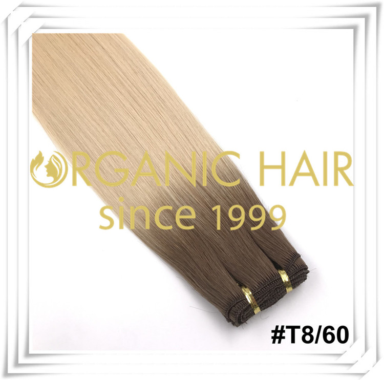 Ombre color custom full cuticle hand tied weft C002